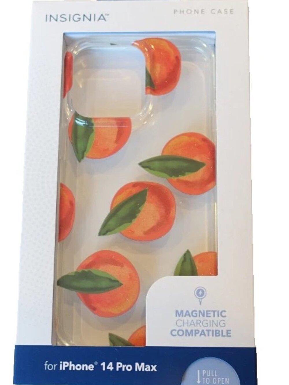 Insignia Clear Hard Shell Case iPhone 14 Pro Max Glitter Peaches Magnetic Charge